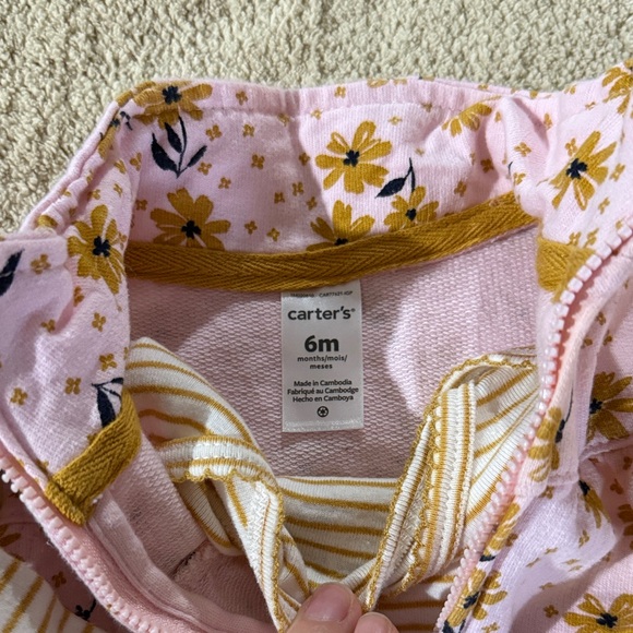 Carter's Pink Floral Vest with Yellow Striped Onesie - Picture 2 of 4